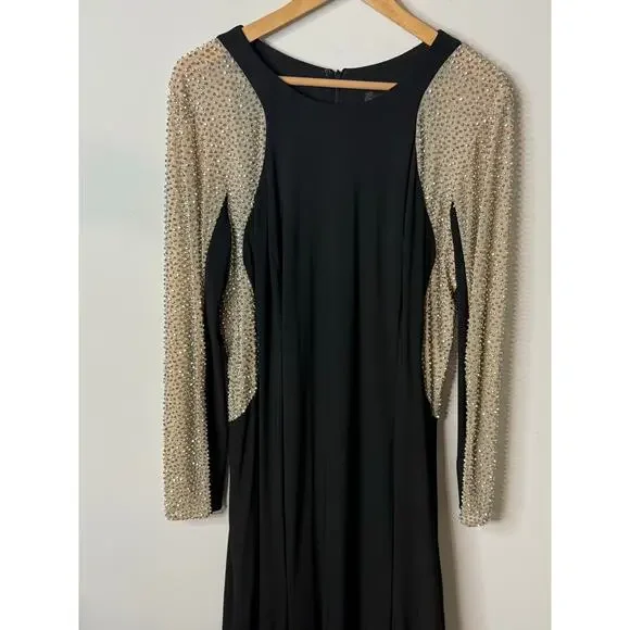 Xscape Black and Gold Long Sleeve Dress - Picture 5 of 13